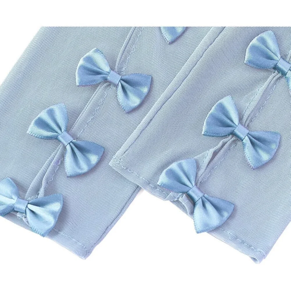 Women's Princess Light Blue Long Sleeves Gloves Bow Lace Mesh Tulle Party Prom